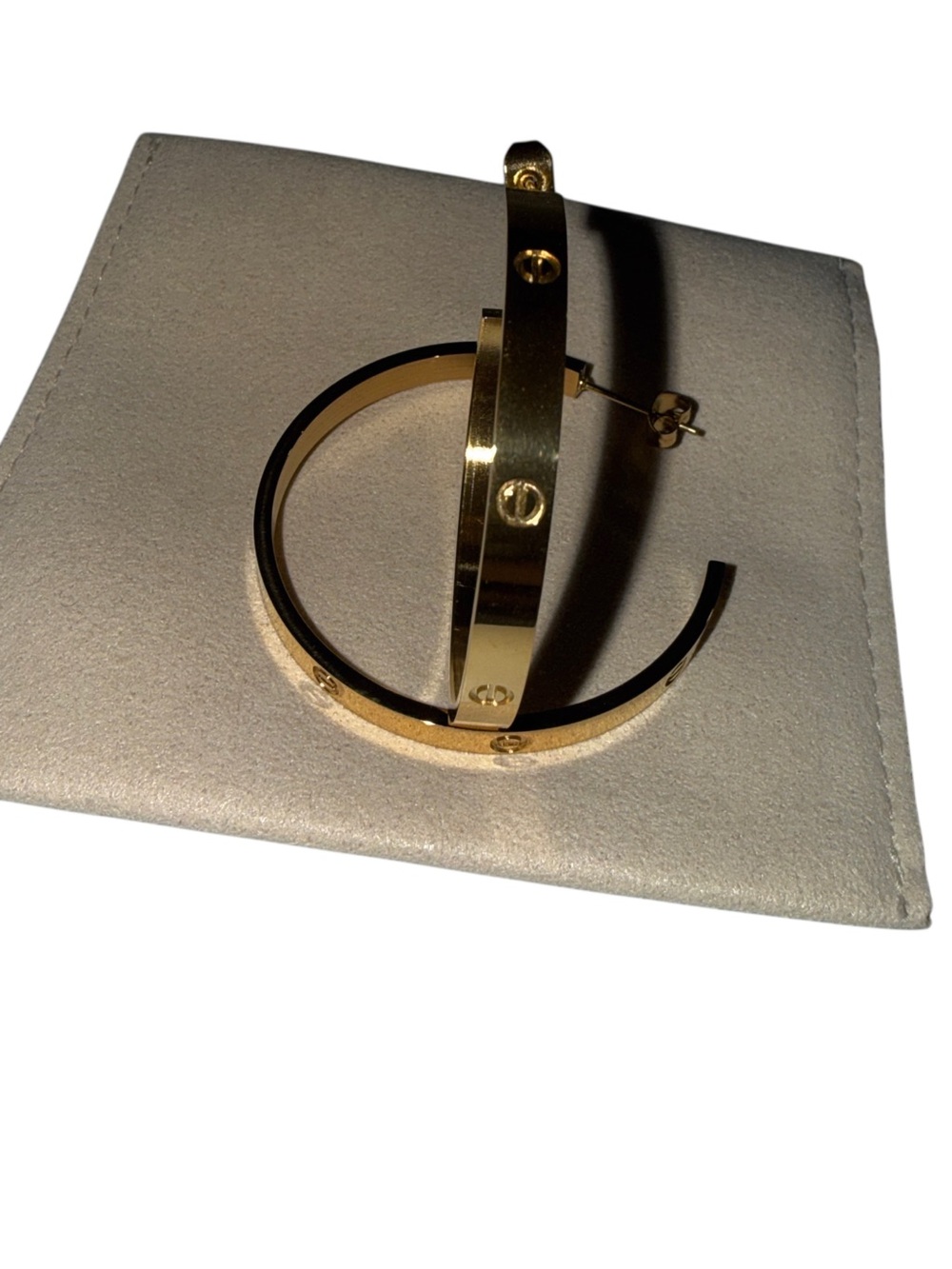 Gold Tone Hoop Earrings Screw Detail Statement Chunky Fashion Jewelry